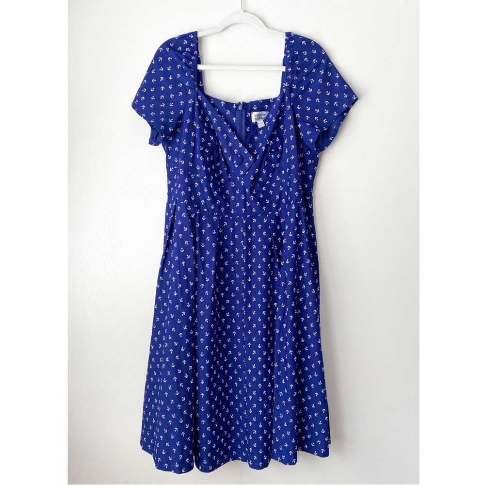Unique Vintage Blue Sailor Anchor Print fit & flare dress size 3X